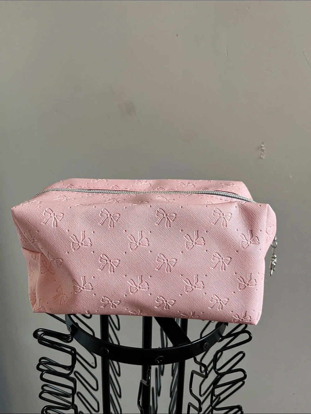 Pink Embossed Bow Travel Makeup Pouch